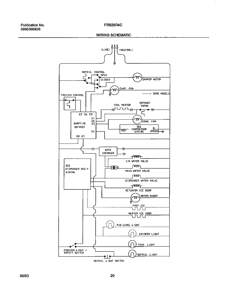 WIRING SCHEMATIC Diagram and Parts List for FRS26R4CB1  Frigidaire Refrigerator