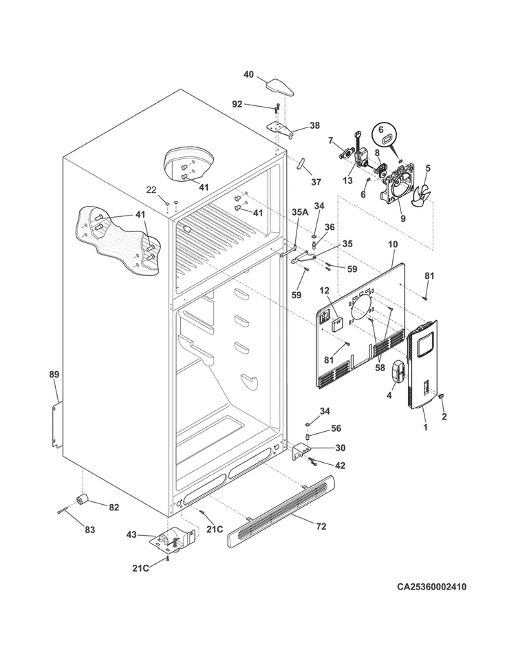 Cabinet Diagram and Parts List for  Frigidaire Refrigerator