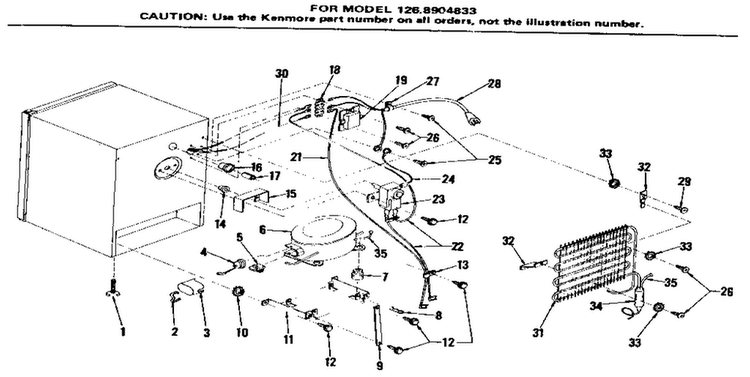 Unit Parts Diagram and Parts List for 1268904833  Kenmore Refrigerator