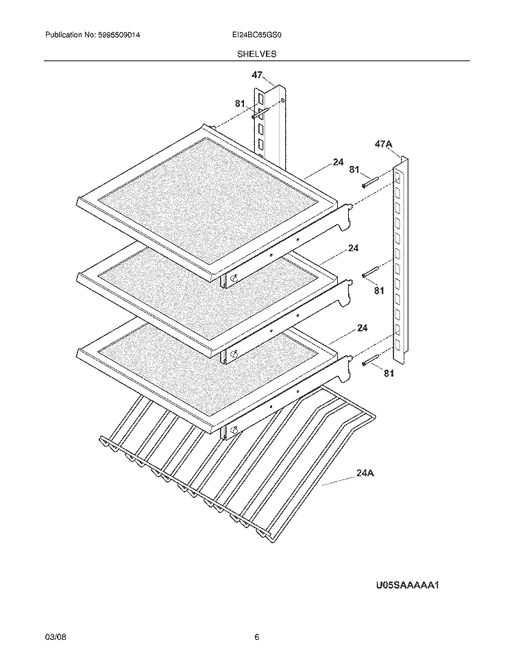 SHELVES Diagram and Parts List for  Electrolux Wine and Beverage Cooler