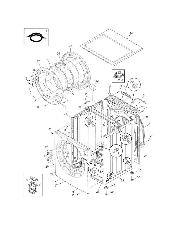 Cabinet/top Diagram and Parts List for  Frigidaire Washer