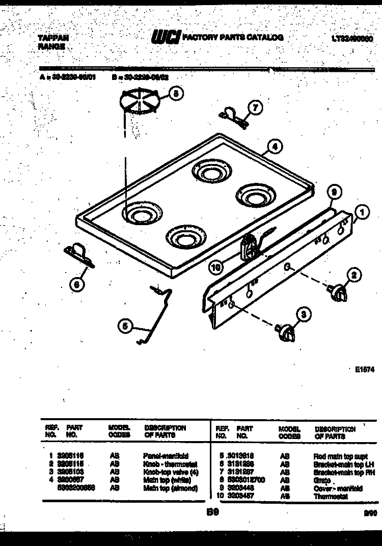 COOKTOP PARTS Diagram and Parts List for  Tappan Range