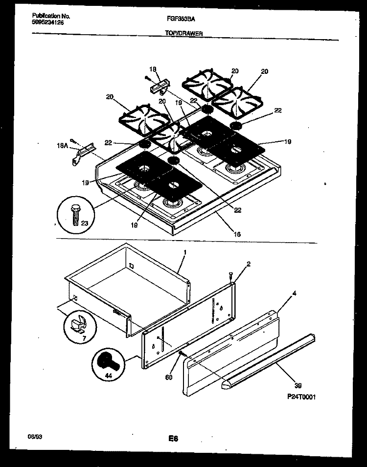 COOKTOP AND DRAWER PARTS Diagram and Parts List for  Frigidaire Range