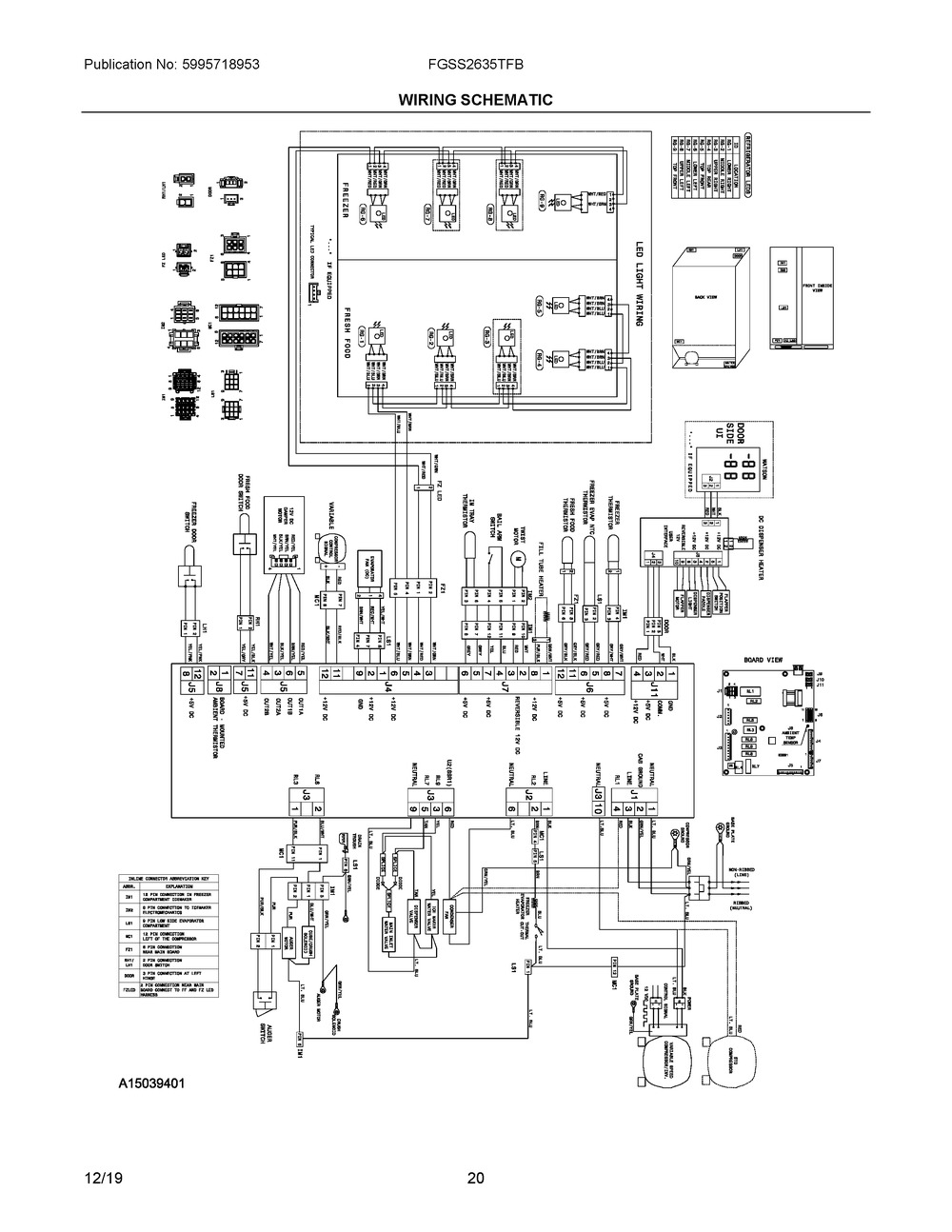 Wiring Schematic Diagram and Parts List for  Frigidaire Refrigerator