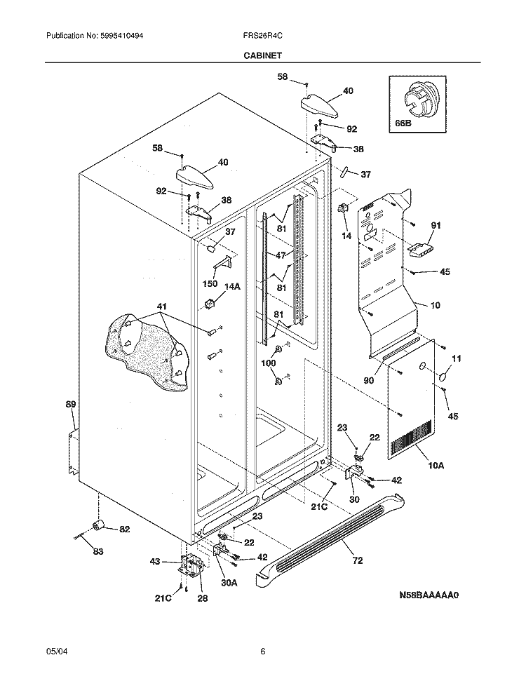 CABINET Diagram and Parts List for FRS26R4CB2  Frigidaire Refrigerator