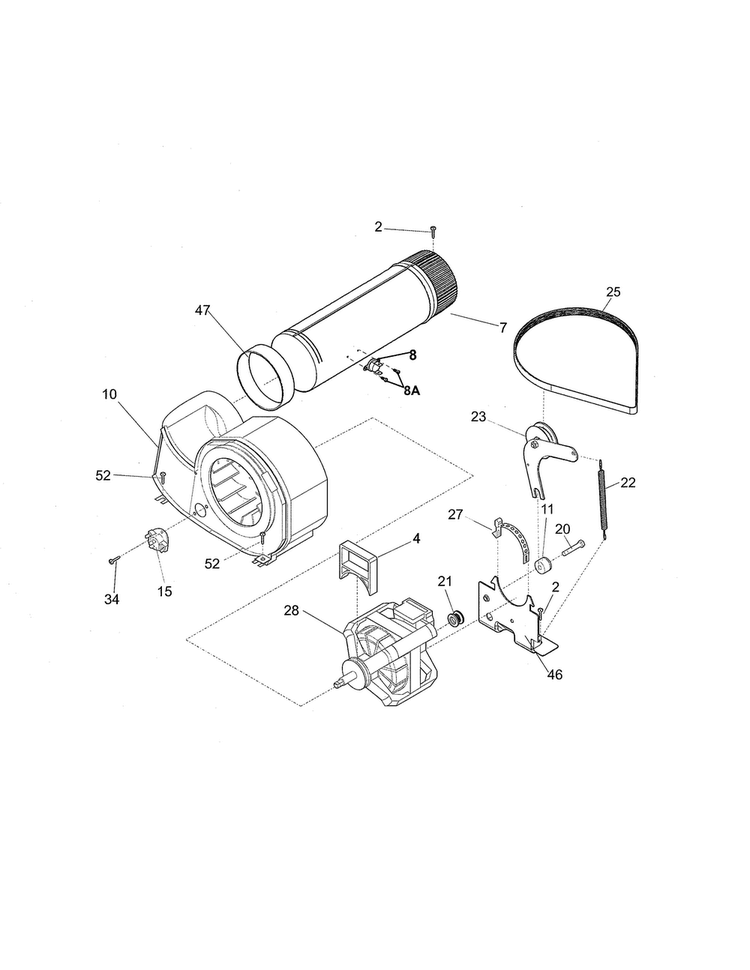 Motor Diagram and Parts List for  Frigidaire Dryer