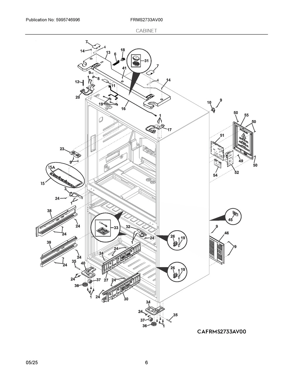 Cabinet Diagram and Parts List for  Frigidaire Refrigerator