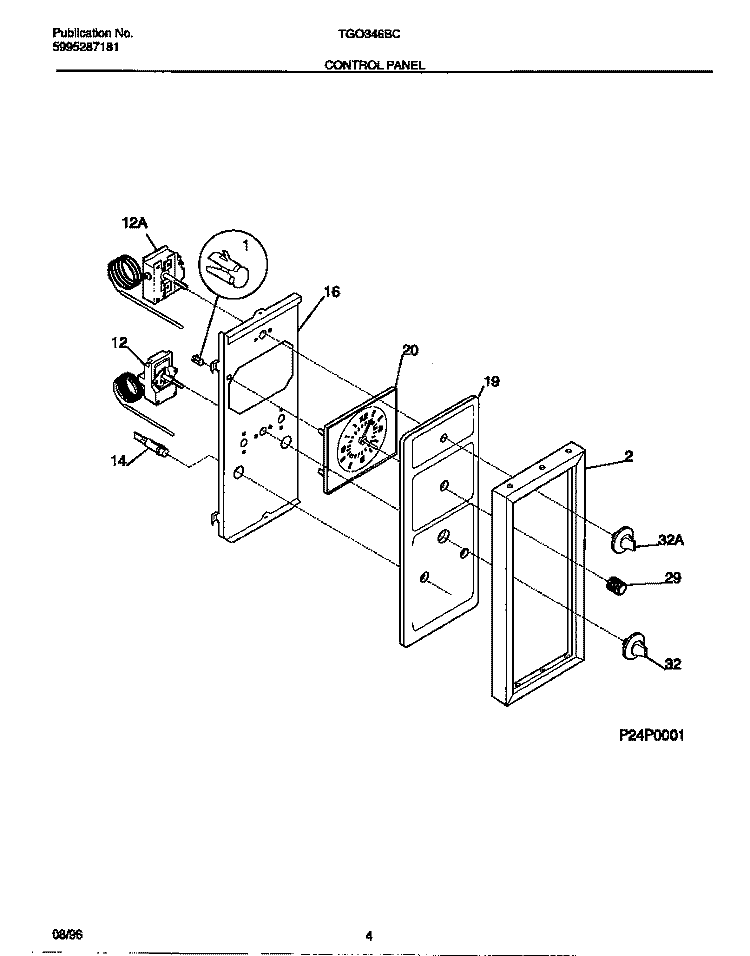 CONTROL PANEL Diagram and Parts List for  Tappan Range