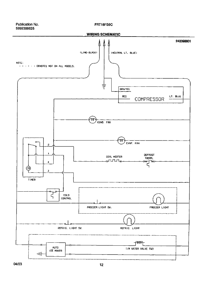 WIRING SCHEMATIC Diagram and Parts List for FRT18FS6CQ0  Frigidaire Refrigerator