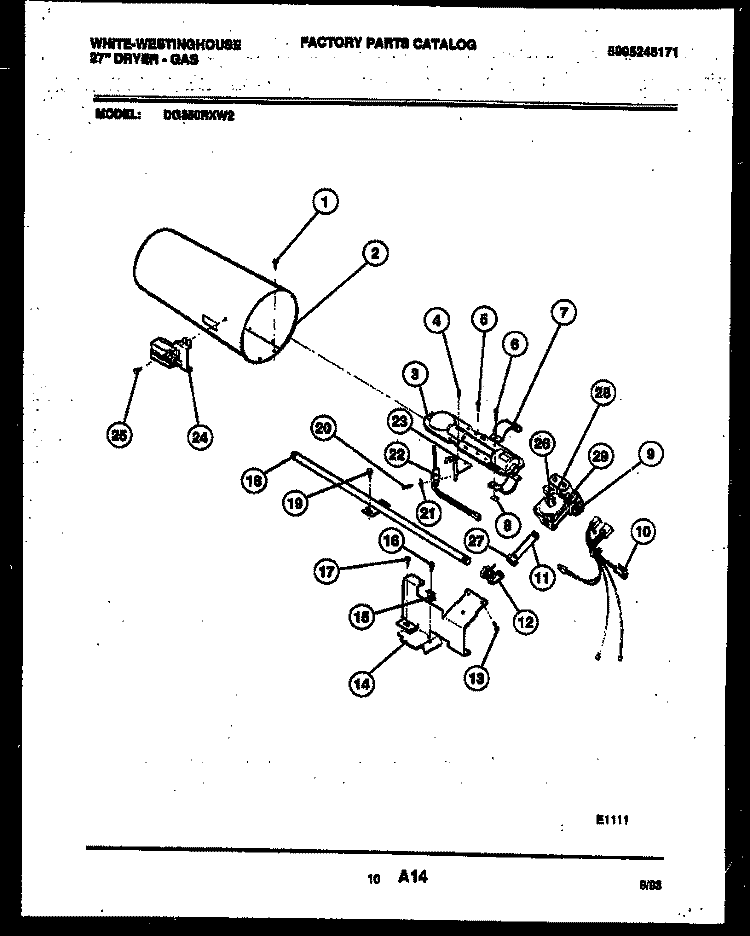 BURNER, IGNITER AND VALVE Diagram and Parts List for  Frigidaire Dryer