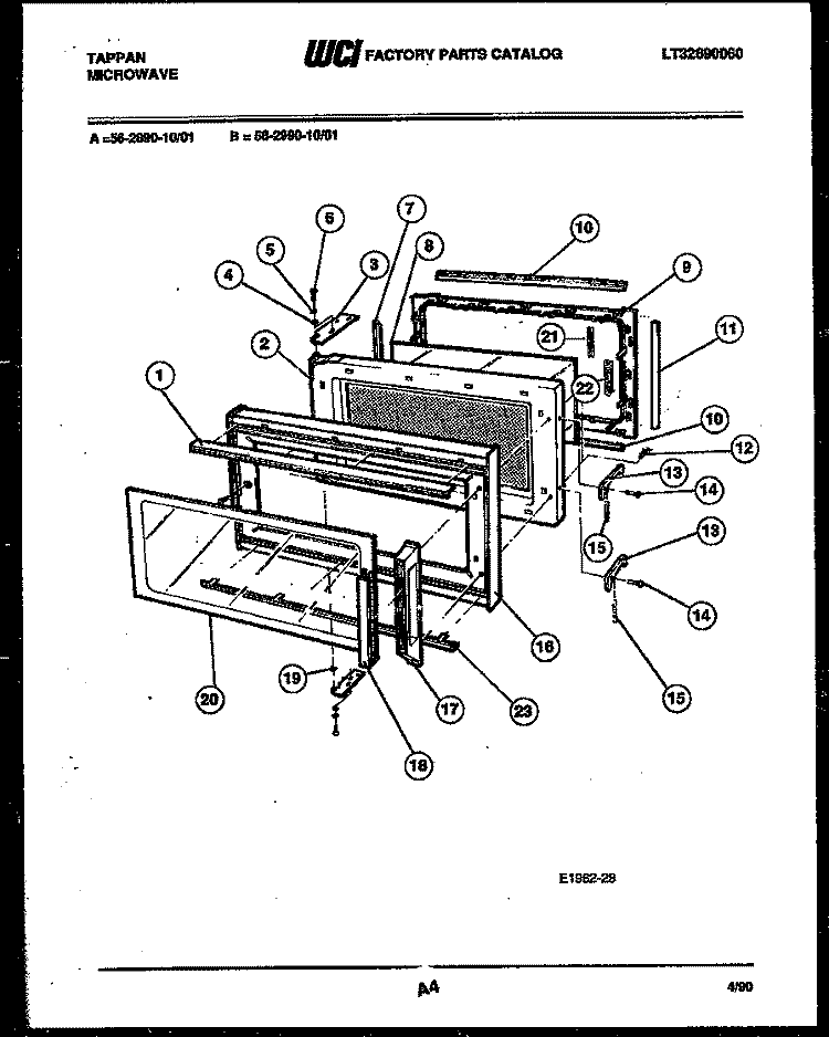 DOOR PARTS Diagram and Parts List for  Tappan Microwave