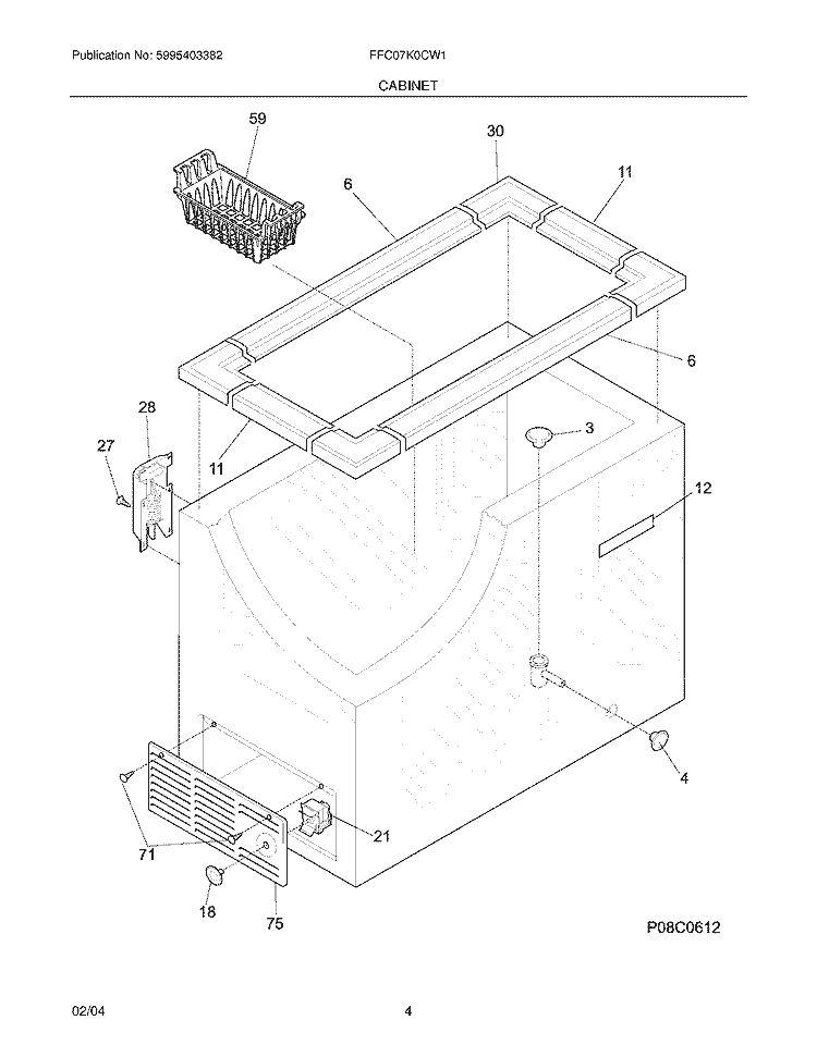 CABINET Diagram and Parts List for  Frigidaire Freezer