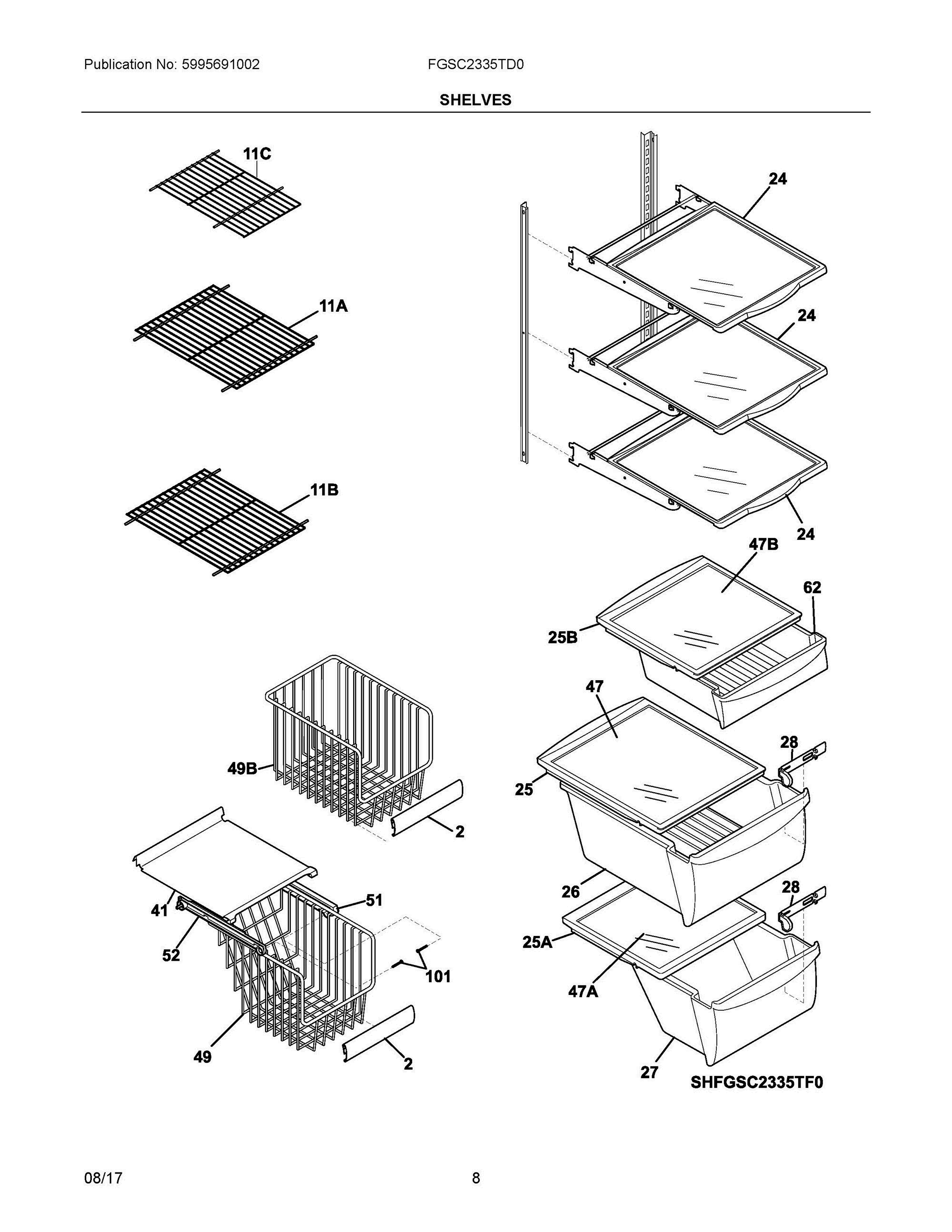 05 - SHELVES Diagram and Parts List for  Frigidaire Refrigerator