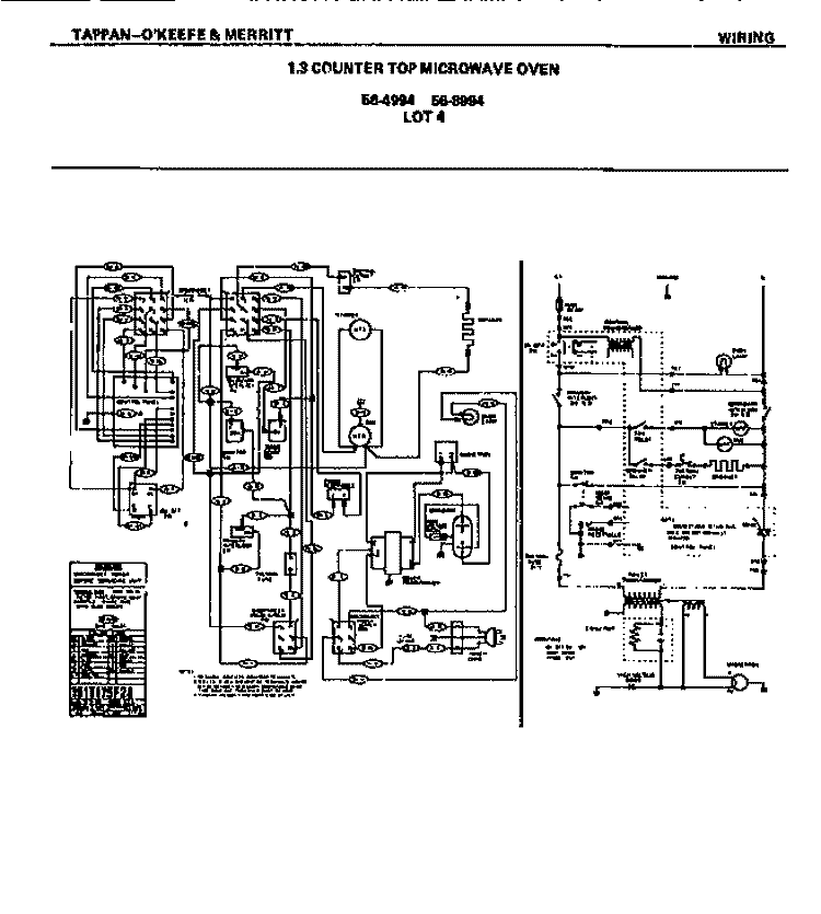 WIRING Diagram and Parts List for  Tappan Microwave