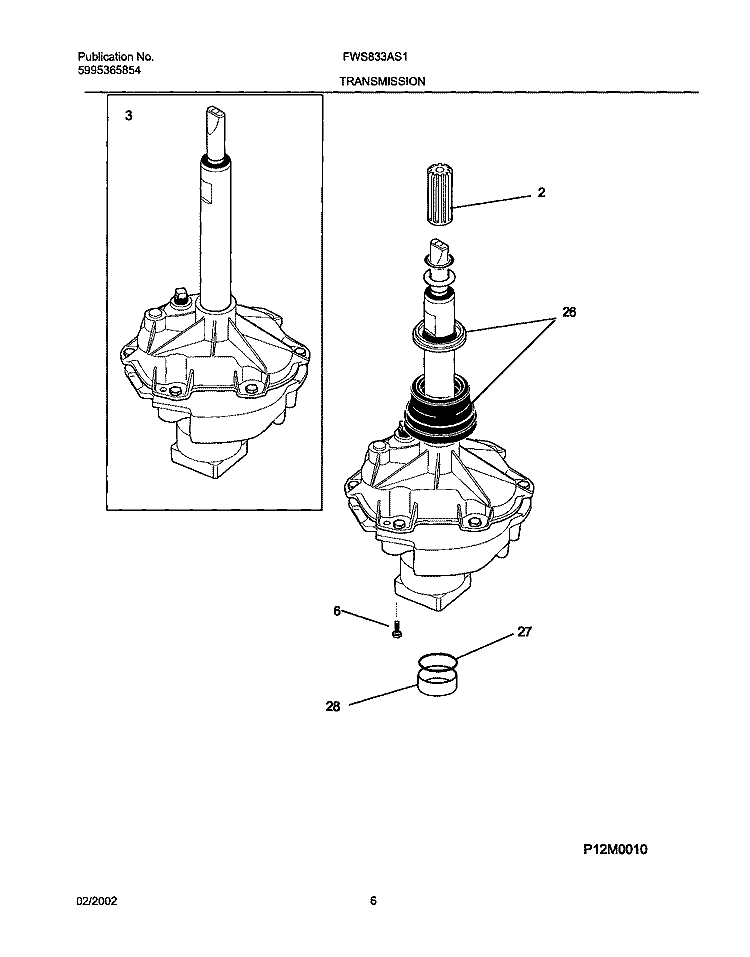 TRANSMISSION Diagram and Parts List for  Frigidaire Washer