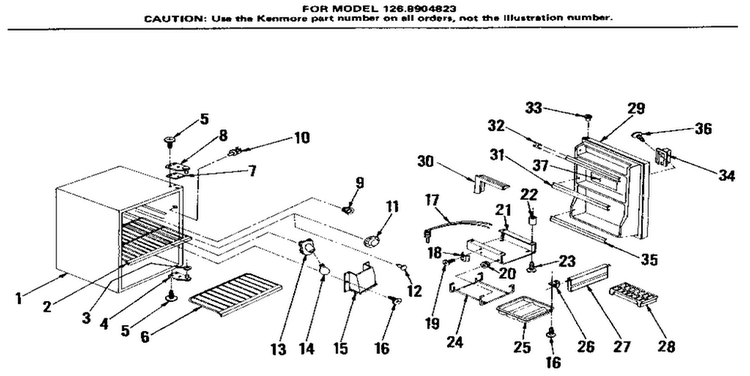 Cabinet Parts Diagram and Parts List for 1268904823  Kenmore Refrigerator