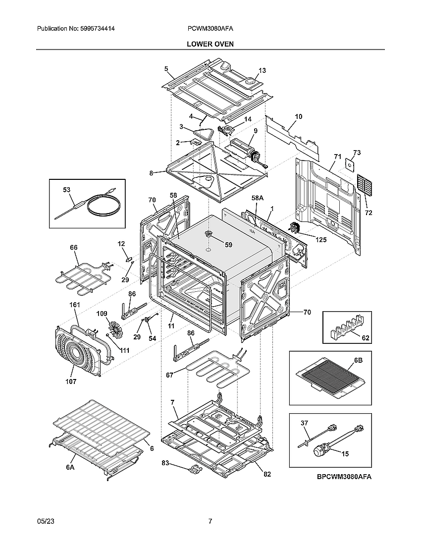 Lower Oven Diagram and Parts List for  Electrolux Microwave Oven Combo