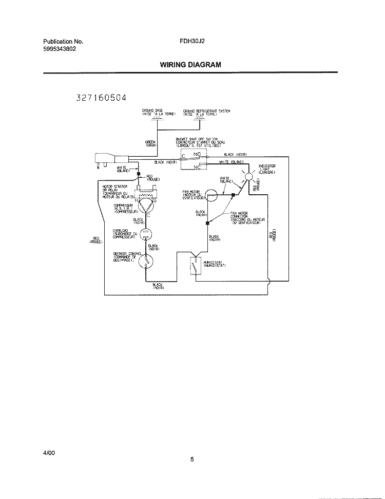 WIRING DIAGRAM Diagram and Parts List for  Frigidaire Dehumidifier