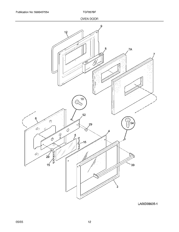 DOOR Diagram and Parts List for  Tappan Range