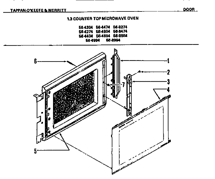 DOOR Diagram and Parts List for  Tappan Microwave