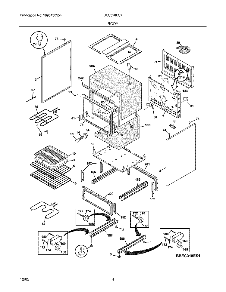 BODY Diagram and Parts List for  Crosley Range