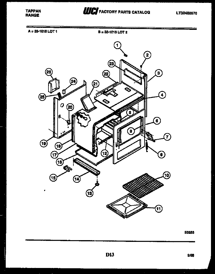 BODY PARTS Diagram and Parts List for  Tappan Range