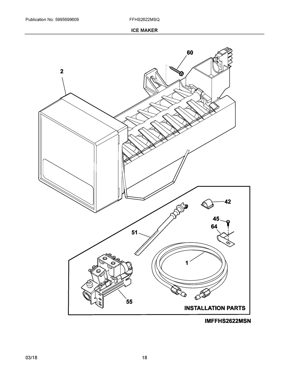 Ice Maker Diagram and Parts List for  Frigidaire Refrigerator