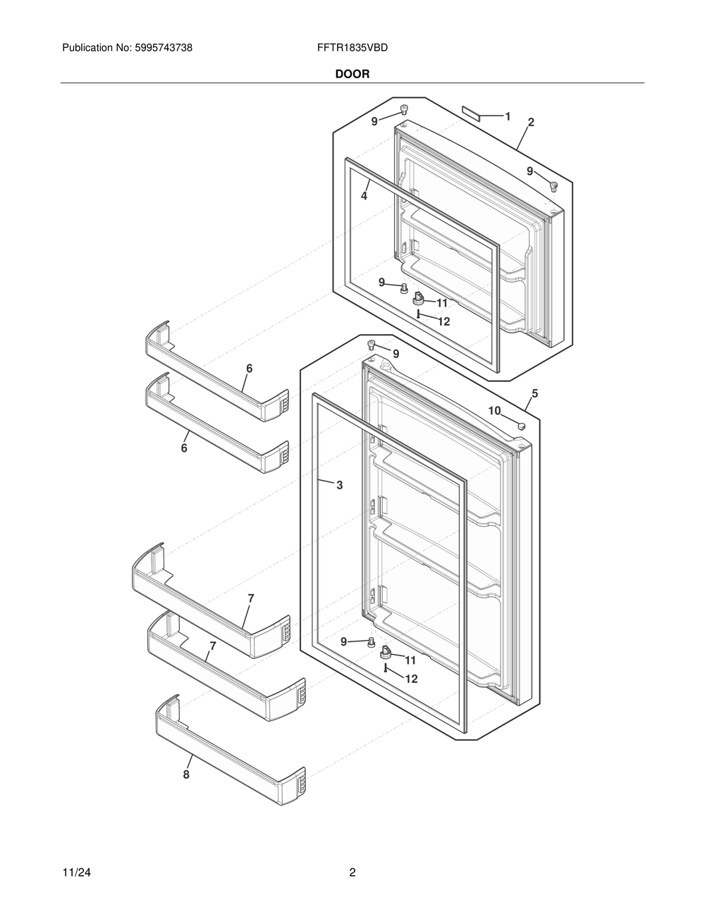 Door Diagram and Parts List for  Frigidaire Refrigerator
