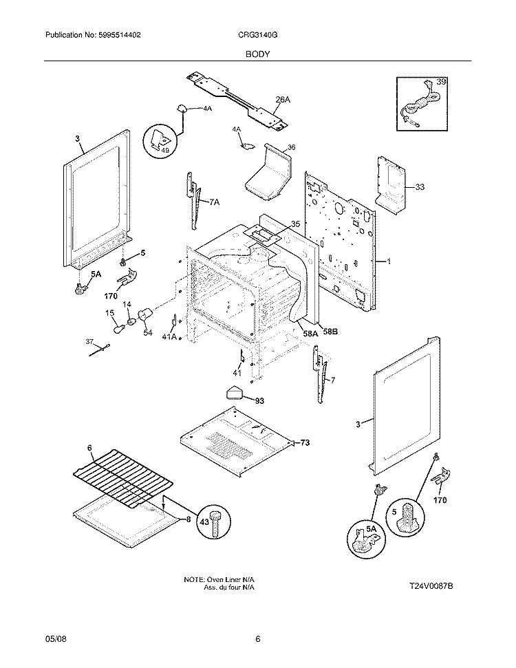 BODY Diagram and Parts List for  Crosley Range
