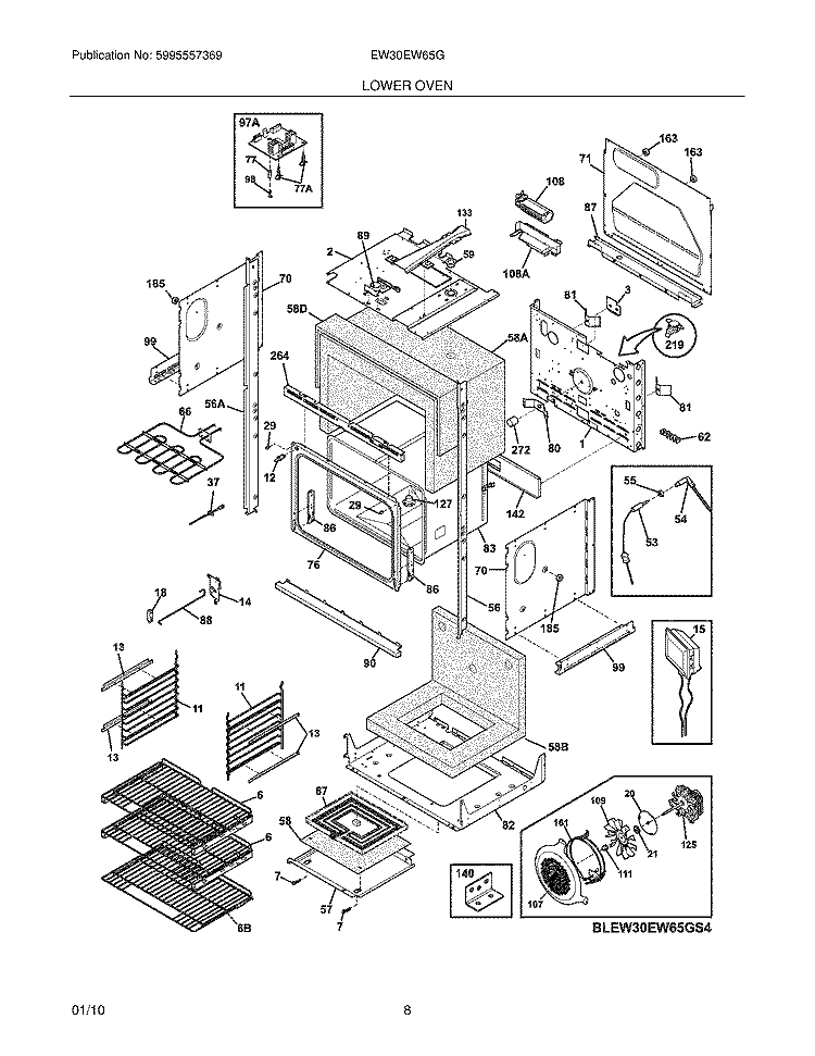 LOWER OVEN Diagram and Parts List for  Electrolux Range