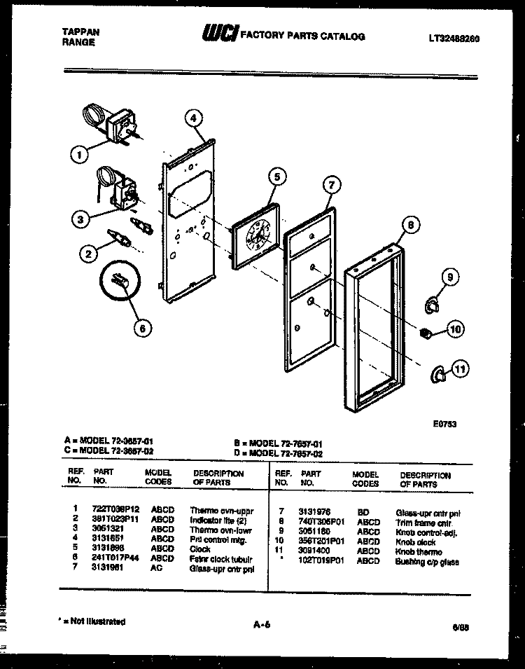 CONTROL PANEL Diagram and Parts List for  Tappan Range