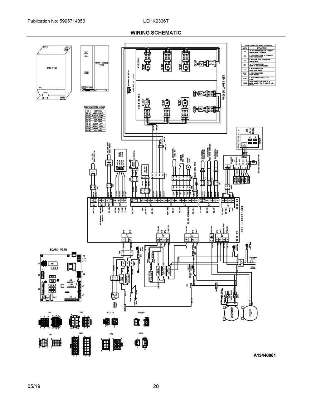 Wiring Schematic Diagram and Parts List for  Frigidaire Refrigerator