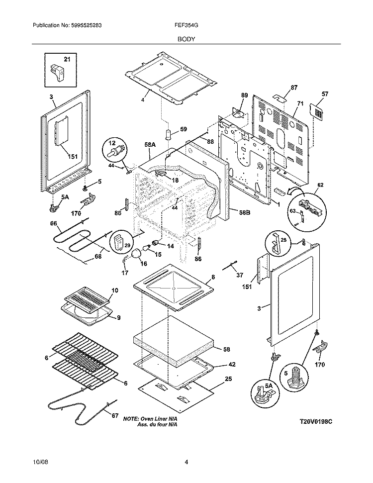 BODY Diagram and Parts List for  Frigidaire Range