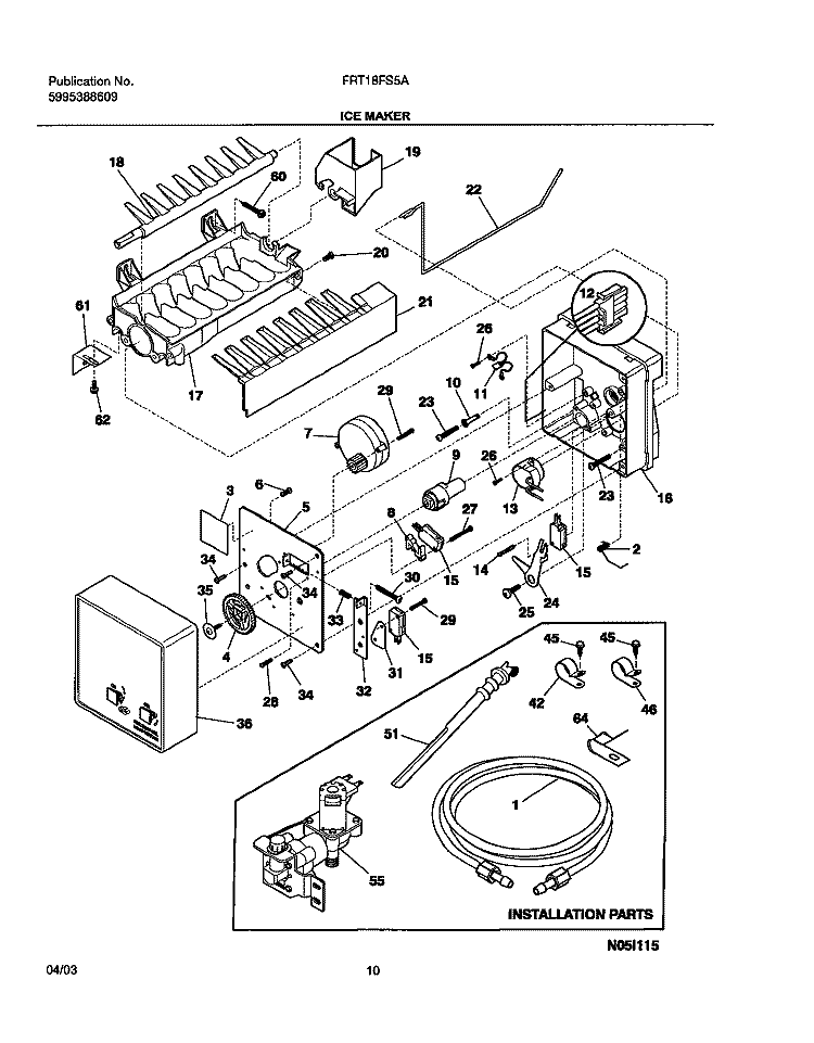 ICE MAKER Diagram and Parts List for FRT18FS5AQ8  Frigidaire Refrigerator