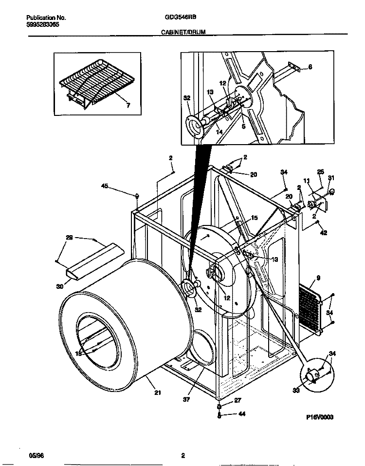 CABINET / DRUM Diagram and Parts List for GDG546RBW2  Gibson Dryer