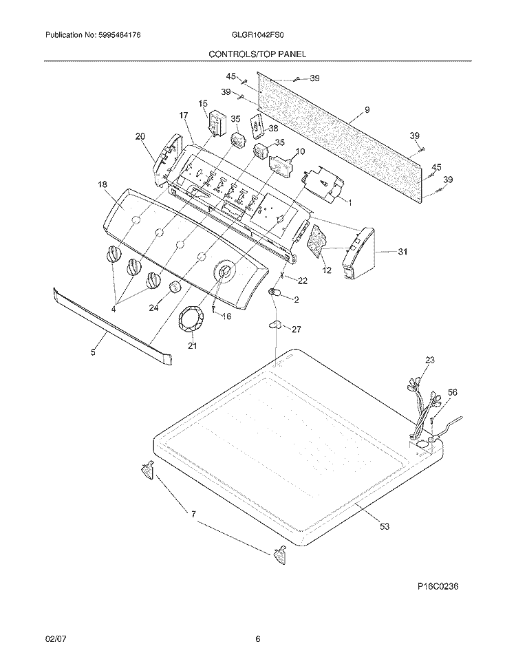 CONTROLS / TOP PANEL Diagram and Parts List for  Frigidaire Dryer