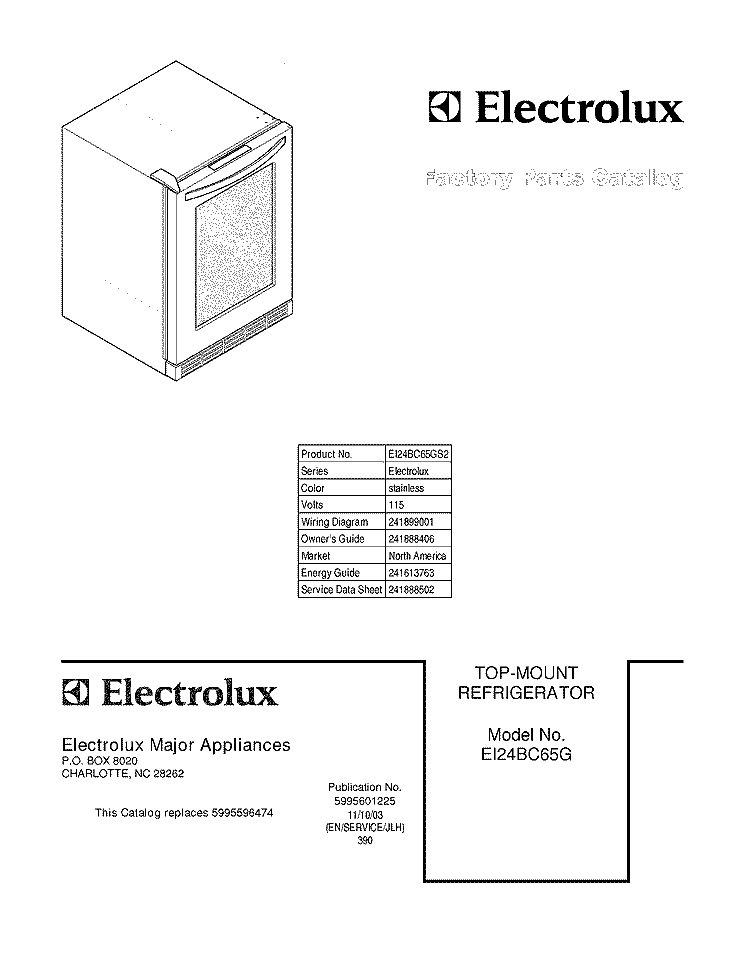 COVER Diagram and Parts List for  Electrolux Wine and Beverage Cooler