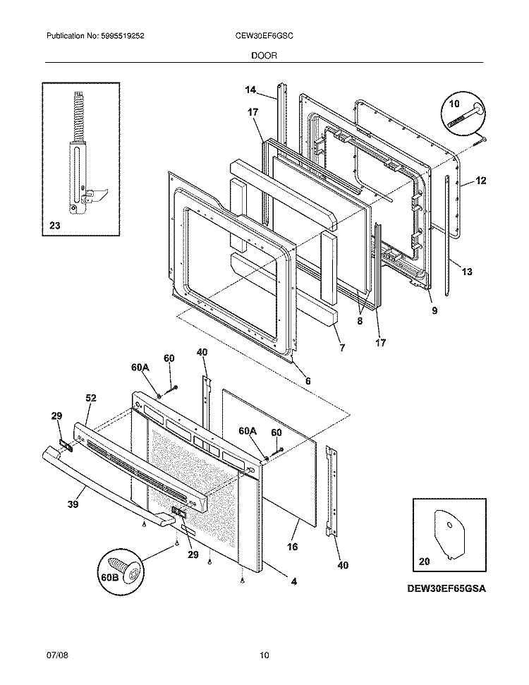 DOOR Diagram and Parts List for  Electrolux Range