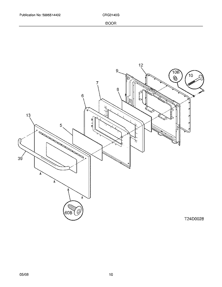 DOOR Diagram and Parts List for  Crosley Range