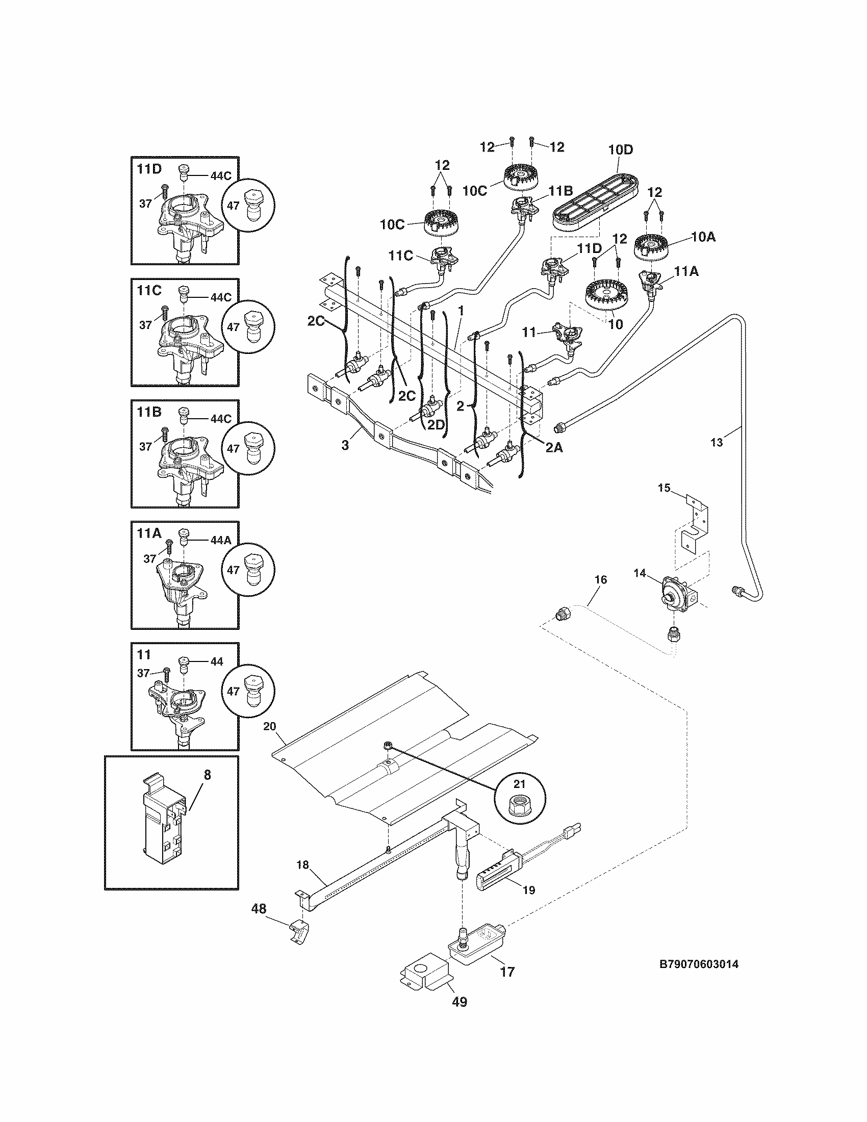 Burner Diagram and Parts List for  Kenmore Range