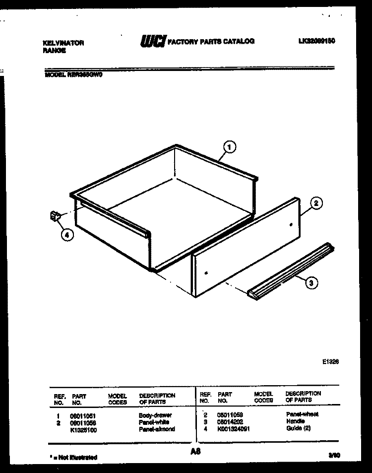 DRAWER PARTS Diagram and Parts List for RER355GW0  Kelvinator Range