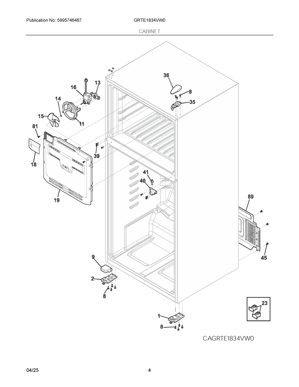 Cabinet Diagram and Parts List for  Frigidaire Refrigerator