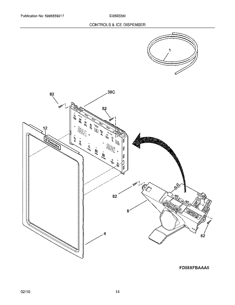 CONTROLS & ICE DISPENSER Diagram and Parts List for  Electrolux Refrigerator