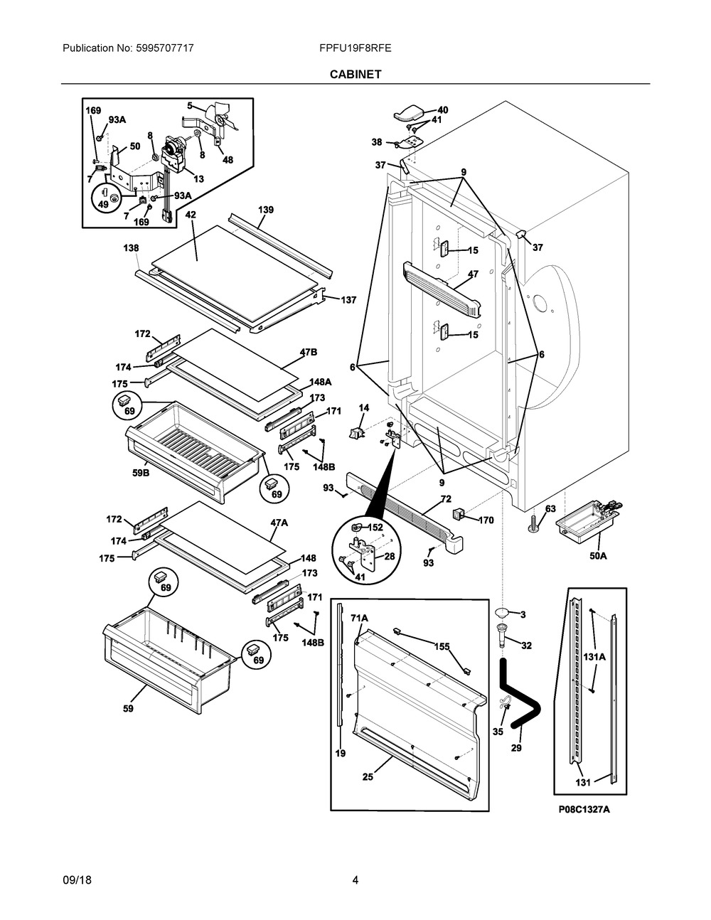 Cabinet Diagram and Parts List for  Frigidaire Freezer