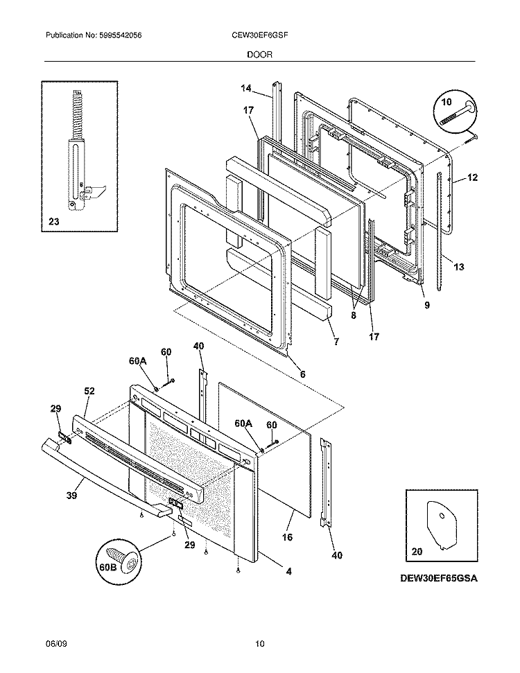 DOOR Diagram and Parts List for  Electrolux Range