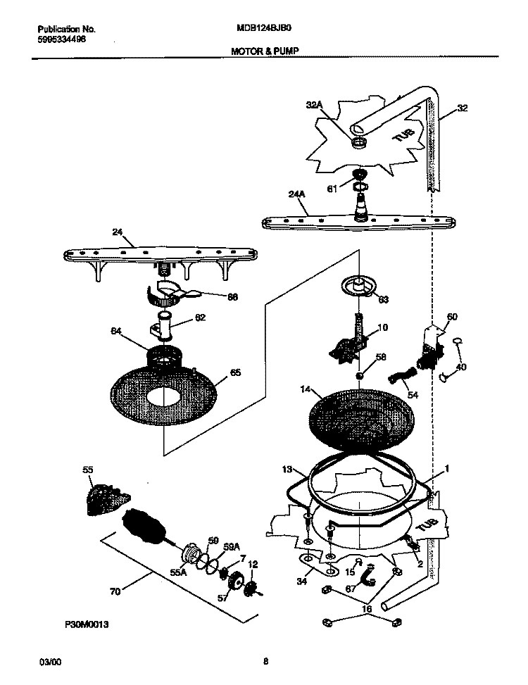 MOTOR Diagram and Parts List for  Frigidaire Dishwasher