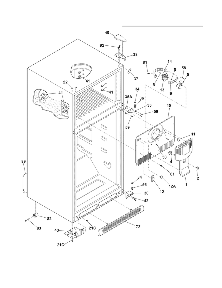 Cabinet Diagram and Parts List for  Frigidaire Refrigerator