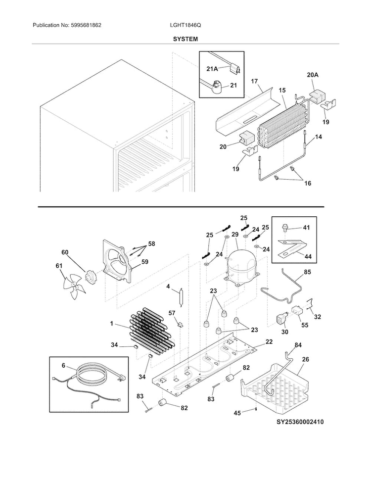 System Diagram and Parts List for  Frigidaire Refrigerator