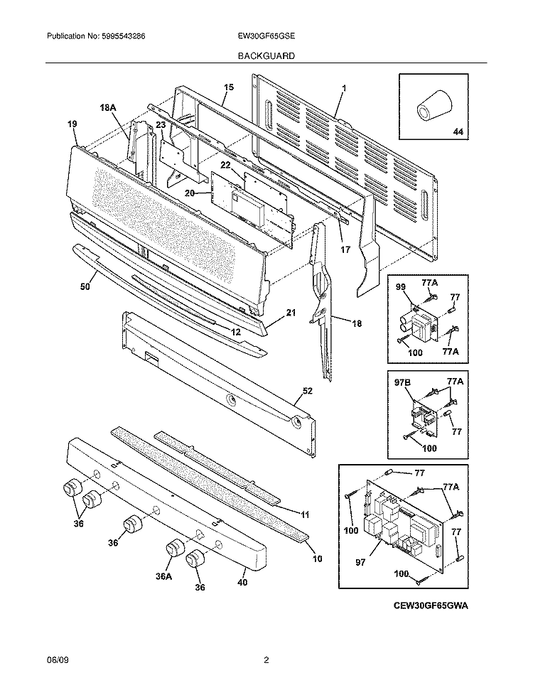 BACKGUARD Diagram and Parts List for  Electrolux Range