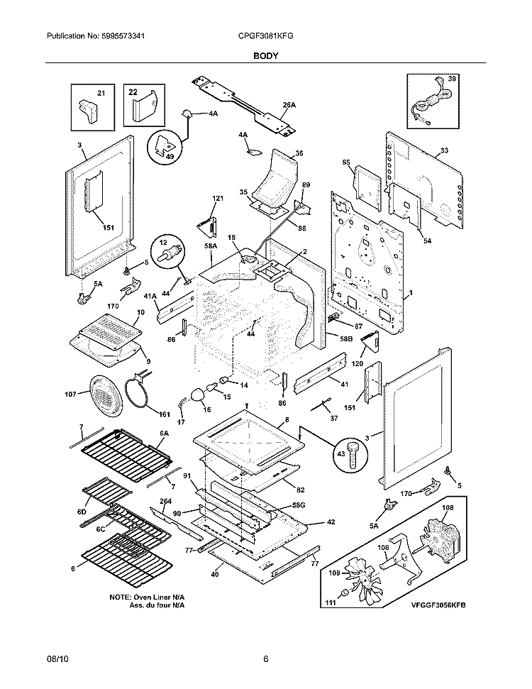 BODY Diagram and Parts List for  Frigidaire Range